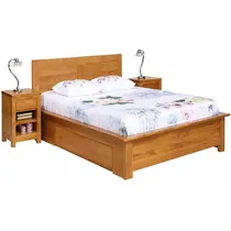 Lit double élégant finition bois naturel avec chevets