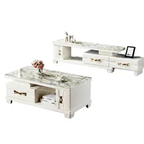 Meuble TV blanc doré avec tiroirs et design moderne