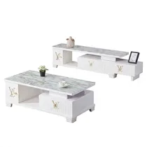 Table basse effet marbre blanc avec finition dorée