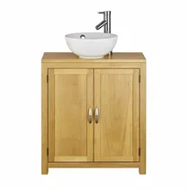 Meuble sous-vasque en bois massif finition chêne naturel