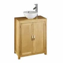 Meuble salle de bain bois massif avec double porte