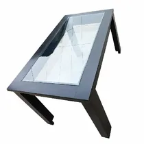 table à manger 6 places plateau verre transparent structure bois sombre