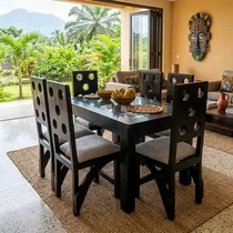 Salle à manger moderne 6 places table en verre en bois foncé - Sur commande délai de 15 jours