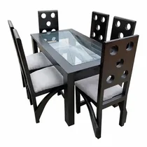 salle à manger moderne table verre et chaises bois foncé design élégant