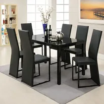 Ensemble Table à Manger - Table plateau en verre trempé Noire et 6 Chaises Minimalistes