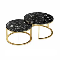 Table basse gigogne marbre noir structure dorée salon moderne