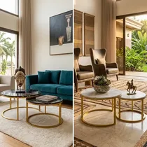 Tables basses gigognes marbre noir métal doré