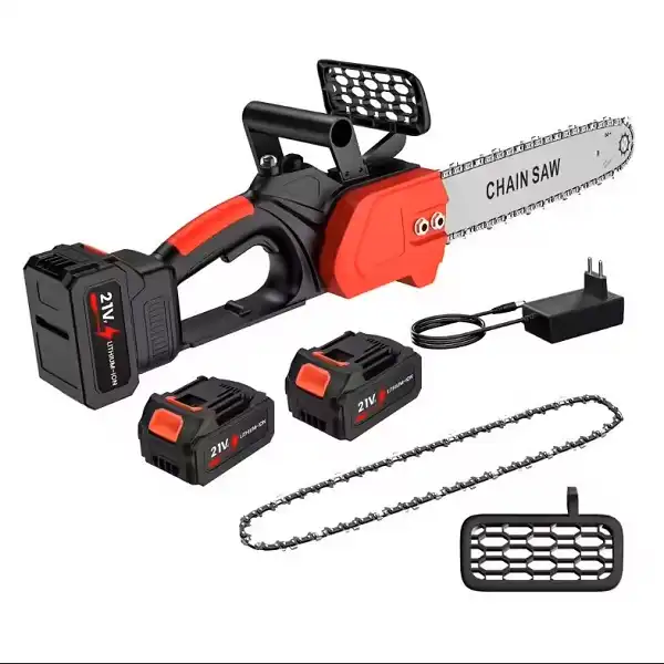 Tronçonneuse portable rouge et noire coupe bois 900W