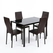 Table à manger verre trempé noir design contemporain 4 chaises