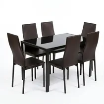 Salle à manger moderne verre noir avec 6 chaises