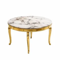 Table ronde effet marbre avec pieds dorés design chic