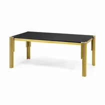 Table rectangulaire verre trempé noir style marbre luxe intérieur moderne