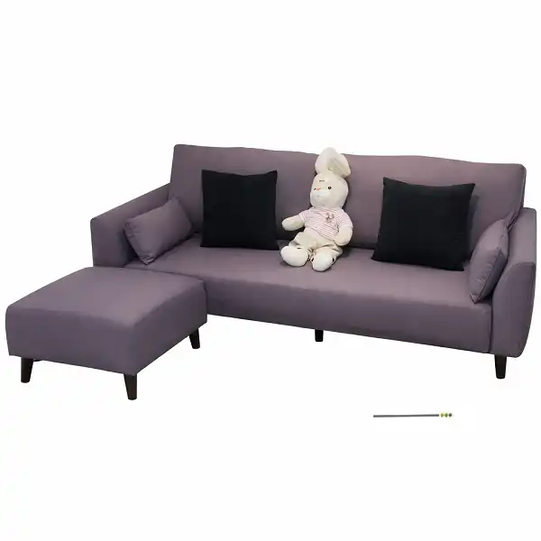 Ensemble canapé 3 places violet avec coussins noirs