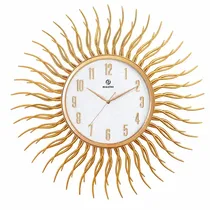 Horloge murale soleil design moderne blanc et or