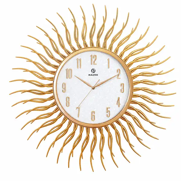 Horloge murale soleil design moderne blanc et or