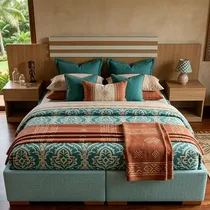 Tête de lit DHARA bleu turquoise avec sommier VIP 200x200 moderne