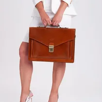 Porte-documents professionnel en cuir marron avec poignée renforcée