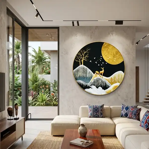 Décoration murale ronde moderne en verre trempé brillant