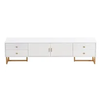 Meuble TV moderne blanc et doré avec tiroirs et portes texturées