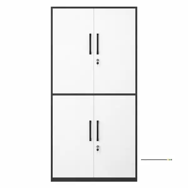 Armoire de bureau en bois laqué à 4 portes blanche et noire