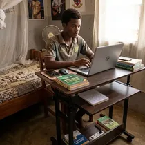 Bureau d'ordinateur mobile réglable en hauteur avec roulettes et rangement intégré