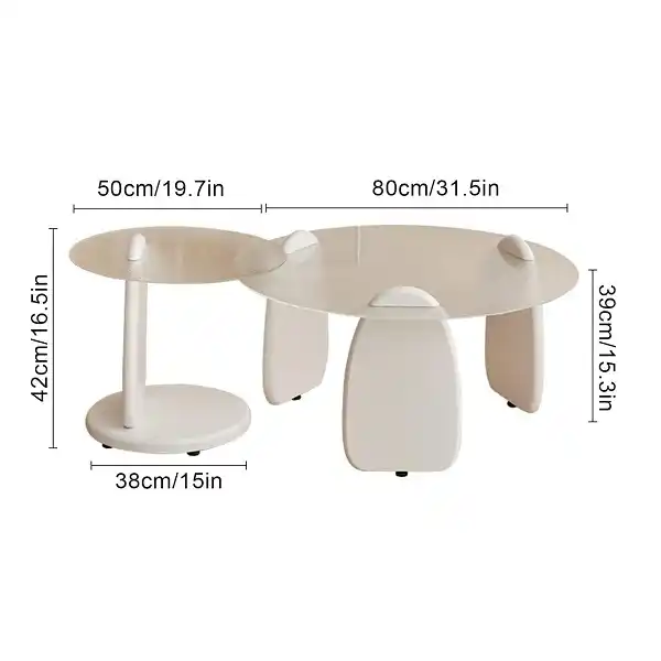 Table basse gigogne ronde avec plateau en verre teinté marron