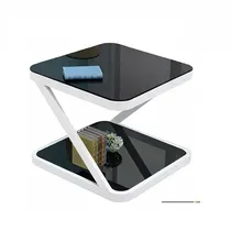 Table Basse Verre Trempé et Métal 2 Niveaux