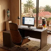 Table de bureau d'angle moderne en mélamine finition noyer et anthracite