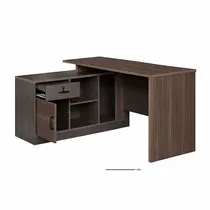 Bureau professionnel en L avec tiroir sécurisé et rangement intégré