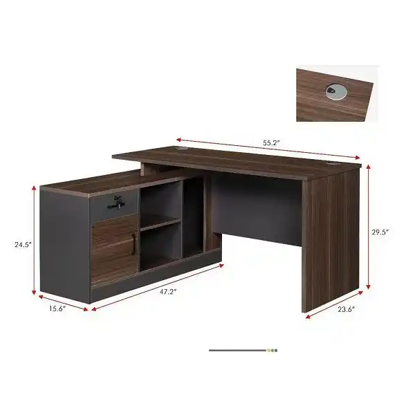 Bureau mélaminé bicolore marron noyer et gris anthracite