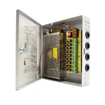 Boîtier d'alimentation CCTV métallique 12V avec serrure de sécurité.