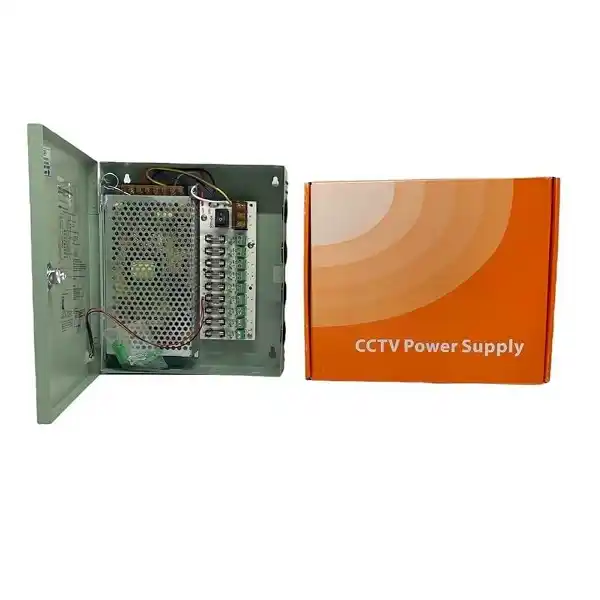 Coffret d'alimentation CCTV avec voyant LED et serrure.