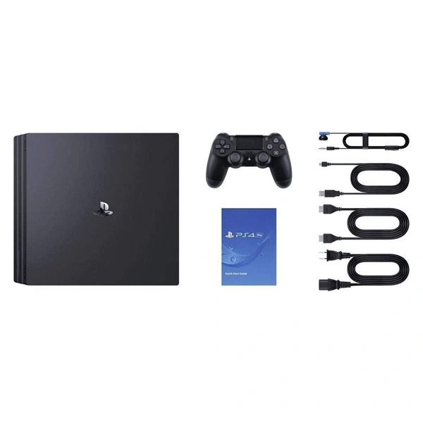 PlayStation 4 Pro SONY 1To vue de face. Console PlayStation 4 Pro avec stockage 1 To. Sony PS4 Pro compatible HDR. PlayStation 4 Pro noire avec deux ports USB