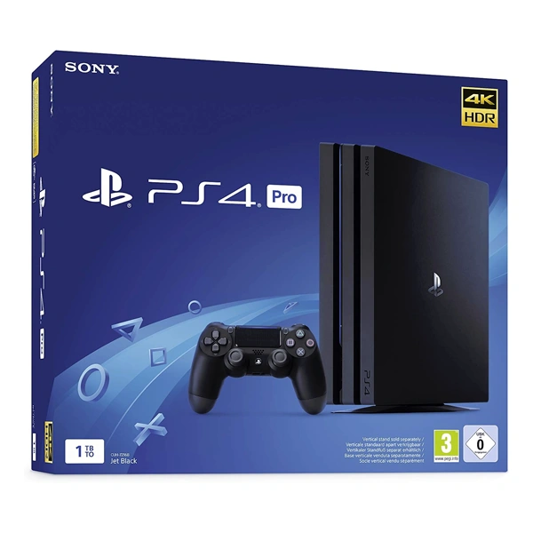 PlayStation 4 Pro SONY 1To vue de face. Console PlayStation 4 Pro avec stockage 1 To. Sony PS4 Pro compatible HDR. PlayStation 4 Pro noire avec deux ports USB. Console PS4 Pro disponible au Cameroun.