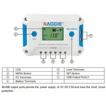Contrôleur de charge solaire PWM Raggie RG-CE avec écran LCD