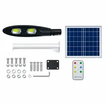 Kit complet du lampadaire solaire CCLAMP CL-380 avec télécommande et support de fixation.
