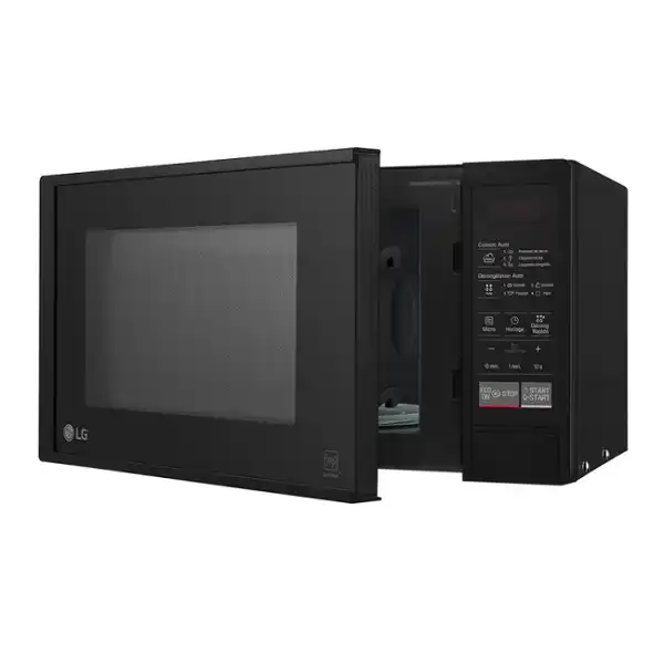 Vue latérale du micro-ondes LG MS2032GAS noir.