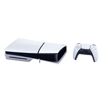 Console PS5 Slim avec manette DualSense blanche.