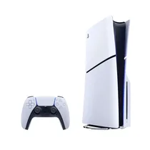 PlayStation 5 Slim 1 To blanche avec lecteur Blu-ray amovible.