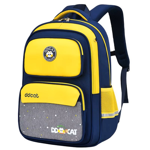 Sac à dos scolaire Ddcat CE1 au CM2 bleu marine et jaune avec trousse assortie