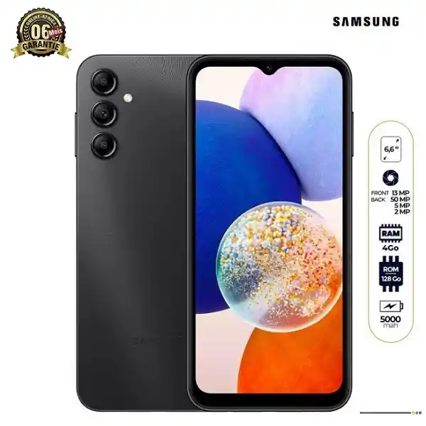 Samsung Galaxy A14 4G – 128 Go/4Go RAM – 6.6″ – 5000mAh – 2 Nano SIM – 50MP/13MP – Garantie 6mois
