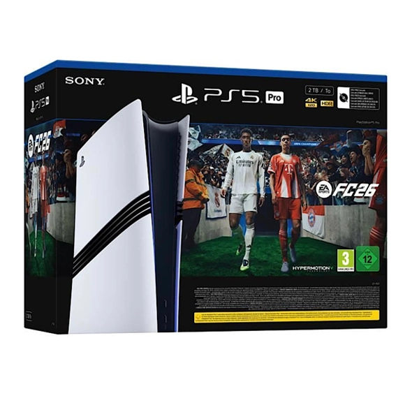 Boîtier du jeu FC 26 posé à côté d'une console PlayStation 5 et de sa manette DualSense blanche.