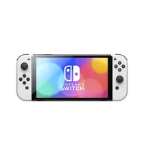 Console Nintendo Switch OLED blanche dotée de son grand écran aux contrastes infinis.