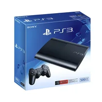 Vue latérale de la PlayStation 3 Slim noire.