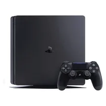 PlayStation 4 Slim noire avec manette DualShock 4.