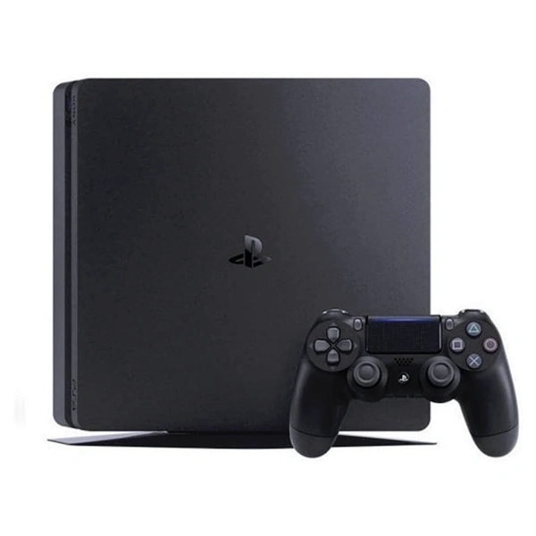 PlayStation 4 Slim noire avec manette DualShock 4.