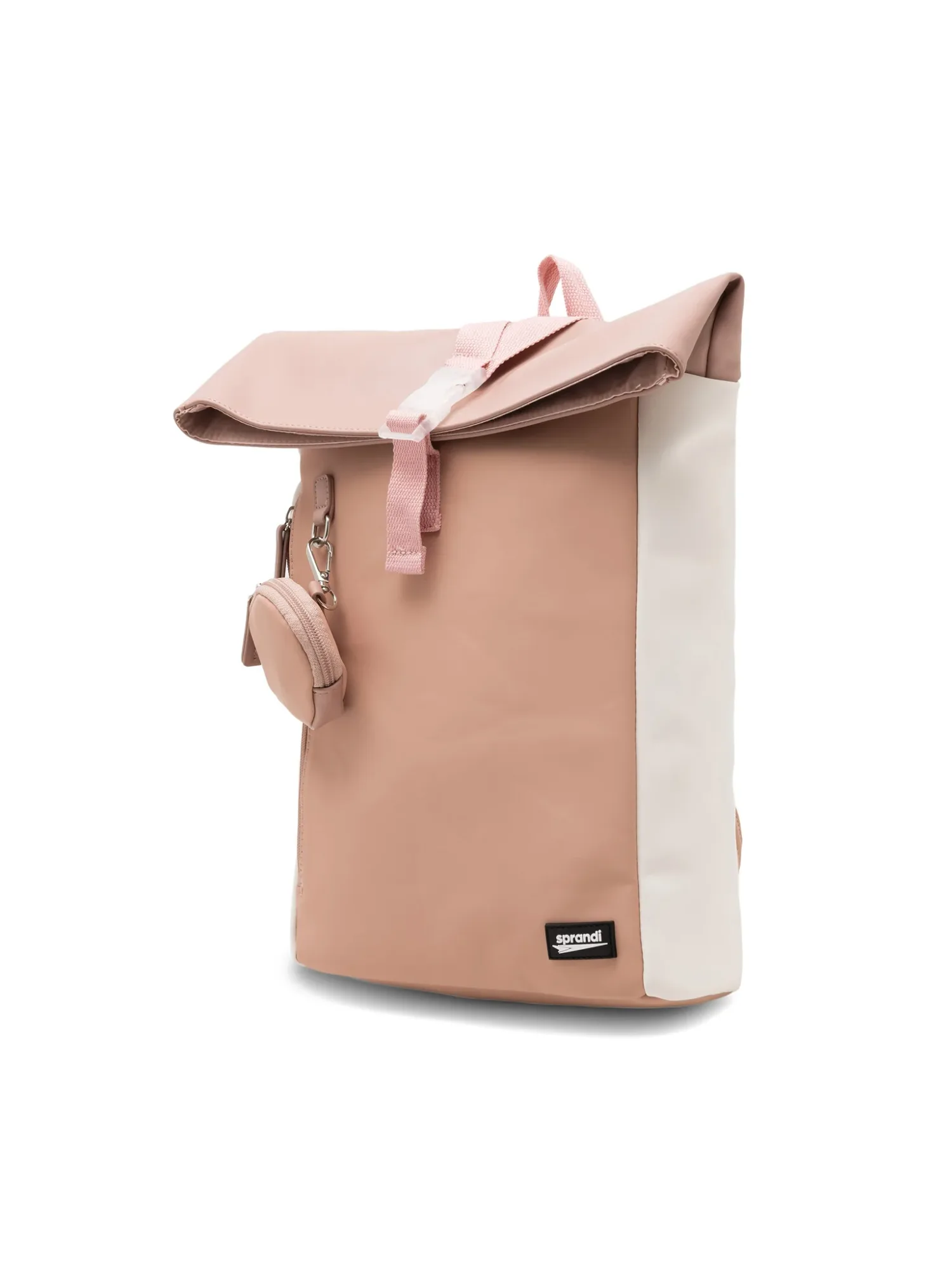 Profil du sac à dos Sprandi montrant les bretelles rembourrées et les poches.
