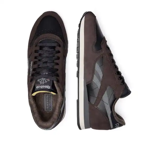 Reebok Classic Leather Black Dark Matter Grey détail du logo rétro