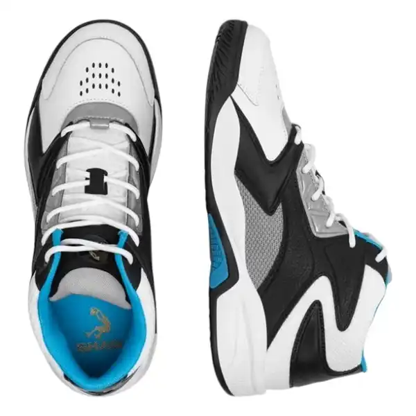 Baskets montantes Shaq Motivate blanc noir bleu vif pointure 40 vue de côté