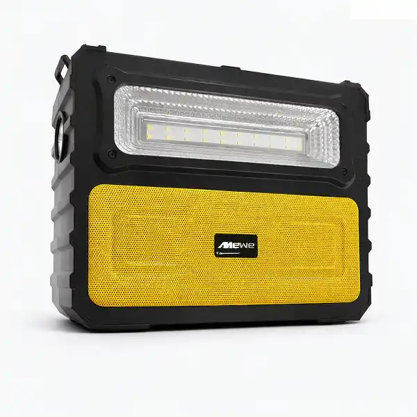Enceinte Bluetooth portable MeWe avec radio FM et recharge solaire.